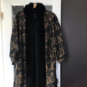 Vintage RADLEE Fox Fur Duster Coat - Paisley Leather Black + GoldDesign - Size M